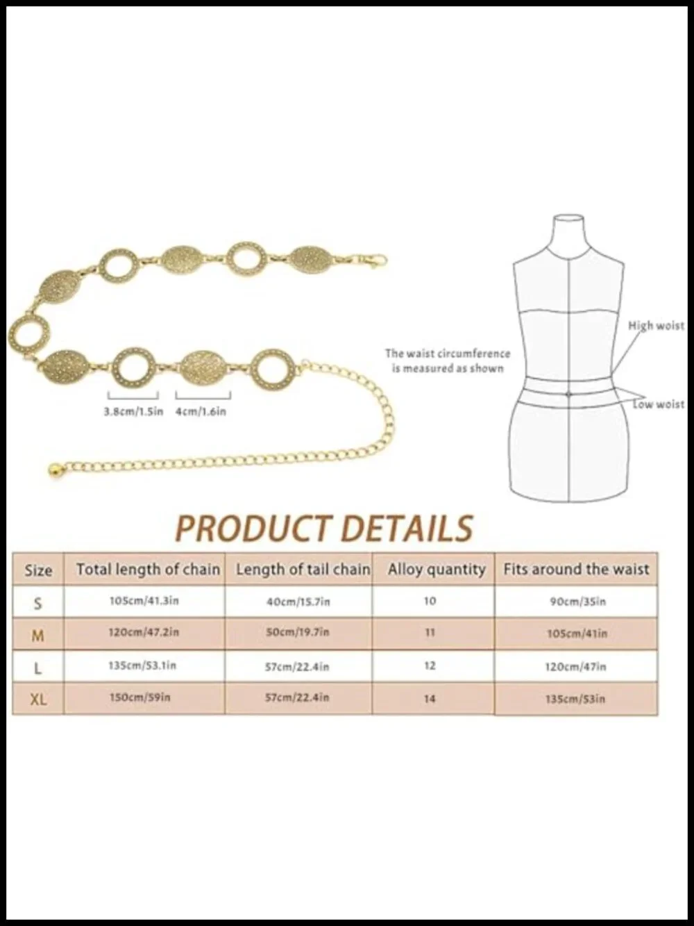 Metal Chain Waist Belt for Women Boho Cowgirl Waist Chain Belt for Dresses
